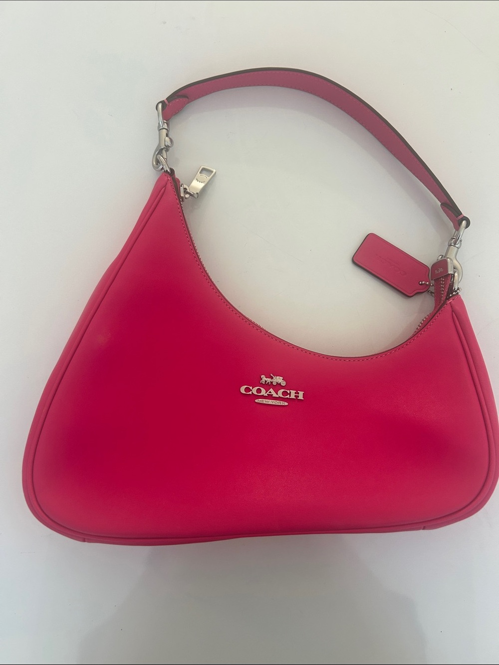 Coach Hot Pink Leather Shoulder Bag with Silver Hardware